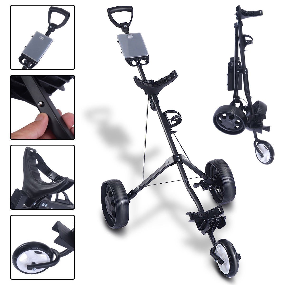 Buy BST Folding Pull Push Golf Cart 3 Wheel Trolley Swivel with Cup