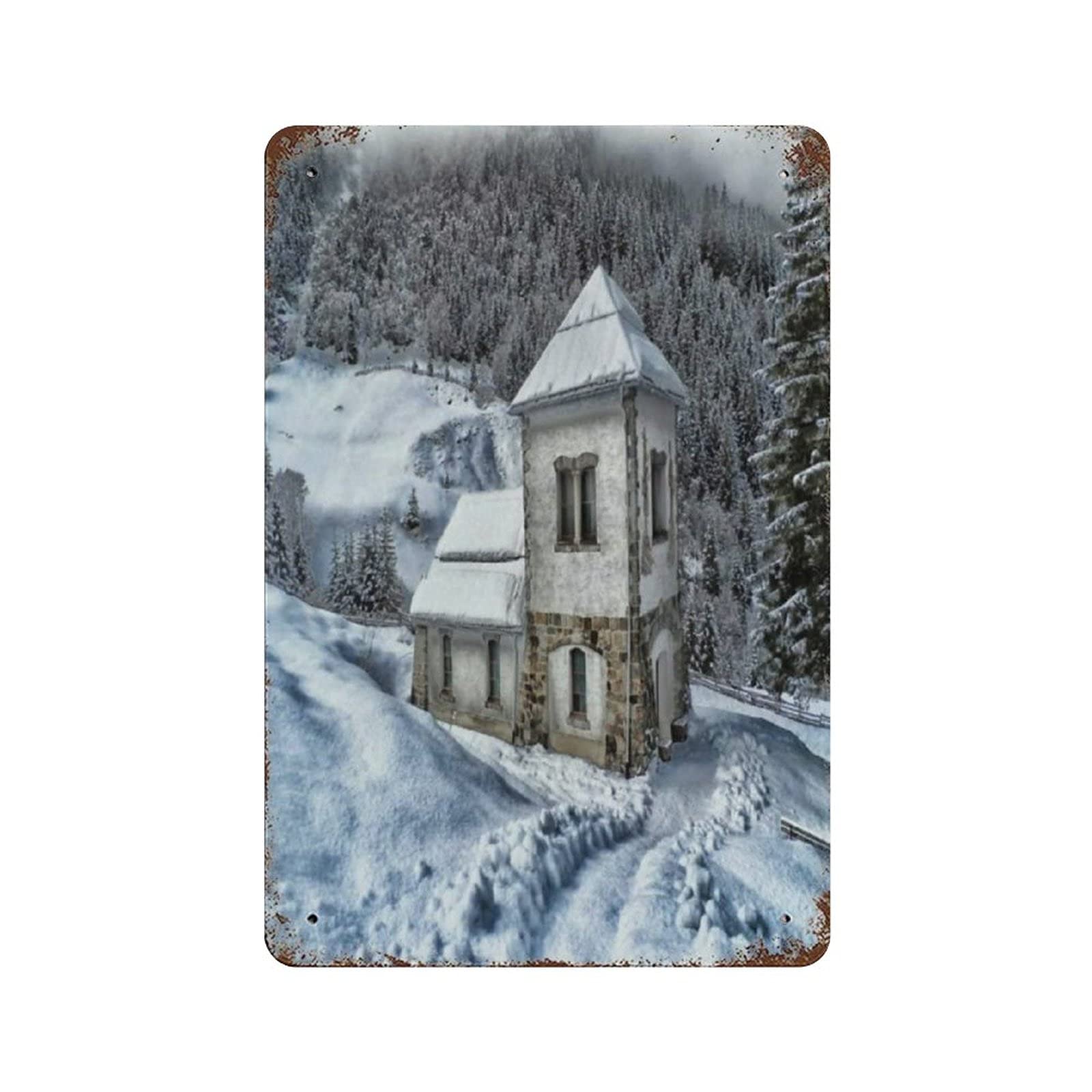 Metal Tin Sign Austria Winter House Farmhouse Vintage Tin Poster Metal Sign Wall Decoration Country Kitchen Home Garage Decor 12"x8"