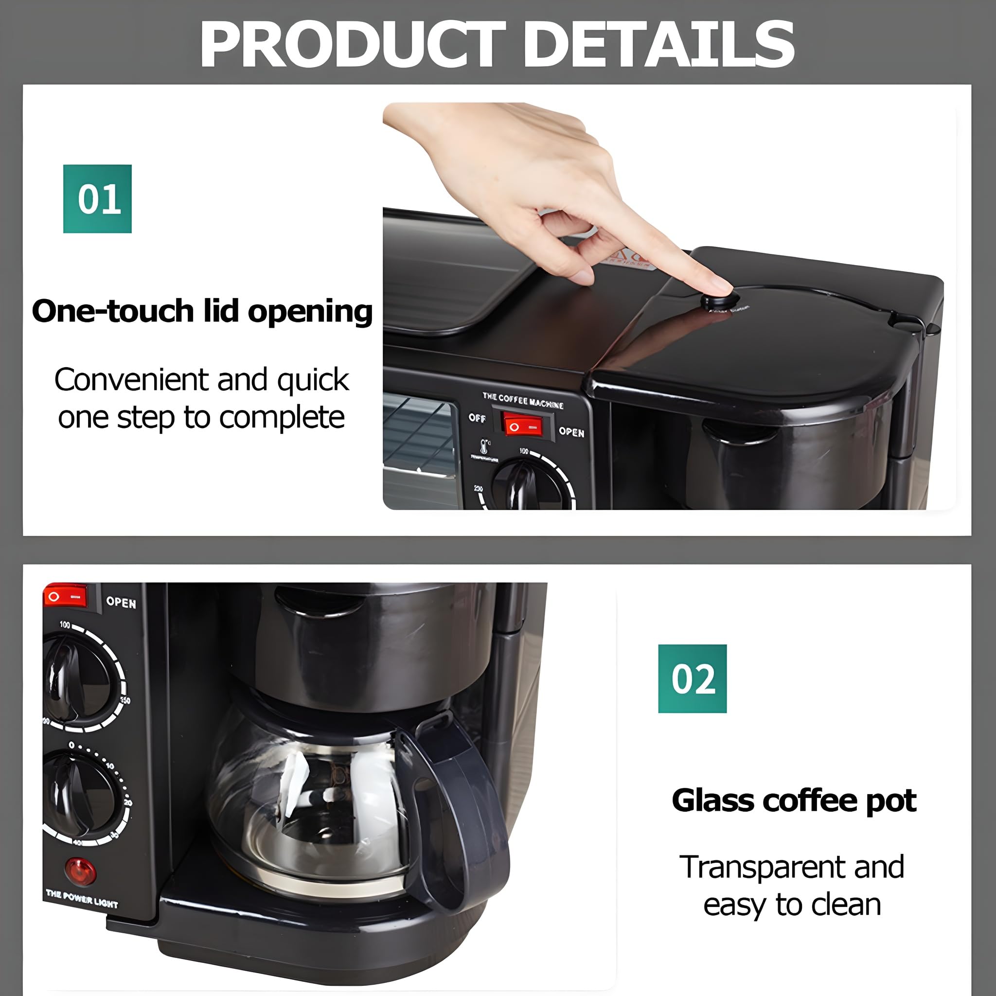 3-in-1 Breakfast Maker, forno per tostapane 9L con slot a 4 affetti e bollitore da 600ml.Stazione di caffè elettrica compatta per la cucina dell'appartamento.Design Cool-Touch sicuro per una facile co
