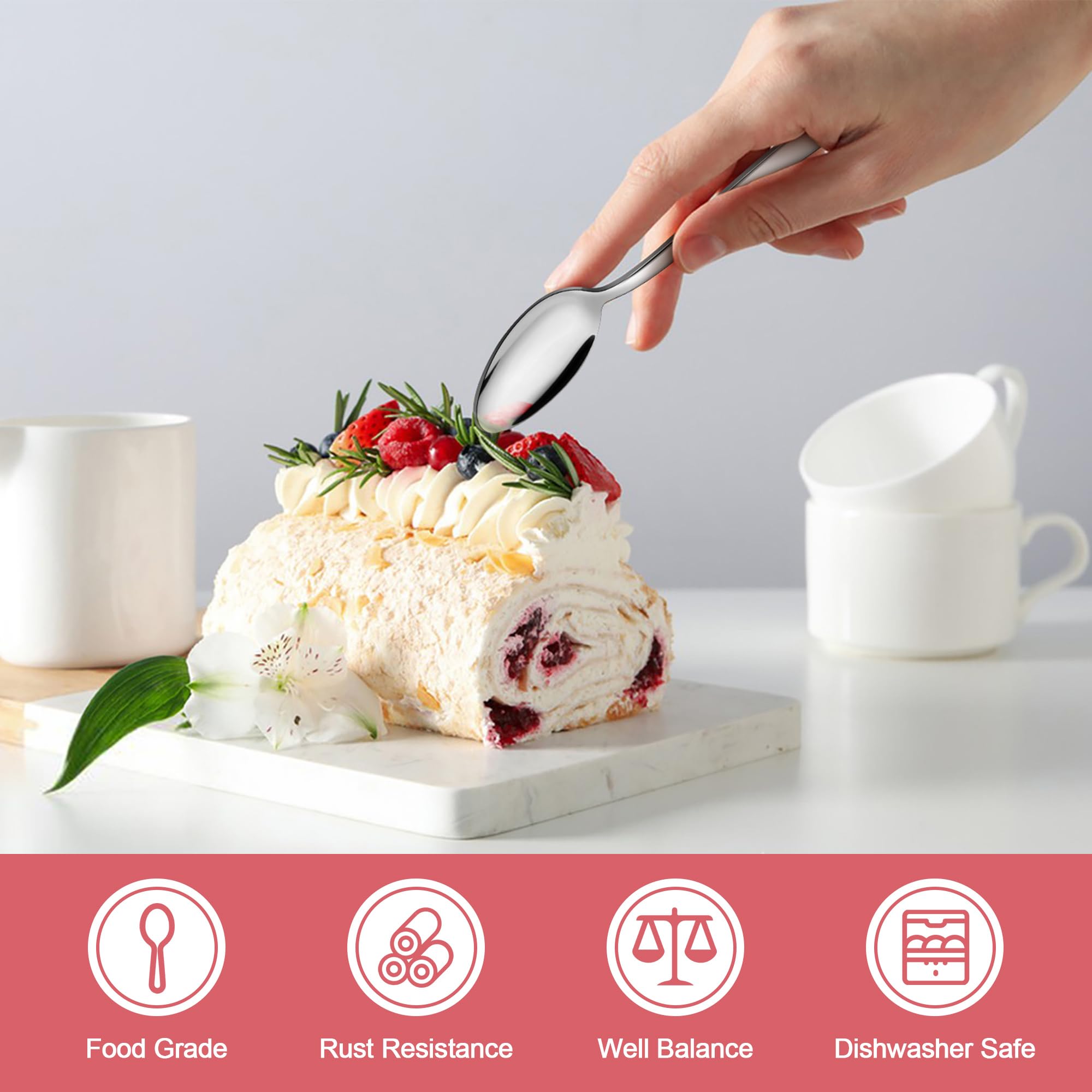 Joyfair 24 Pieces Teaspoons, 5.3 Inch Stainless Steel Dessert Spoon Set - Image 4