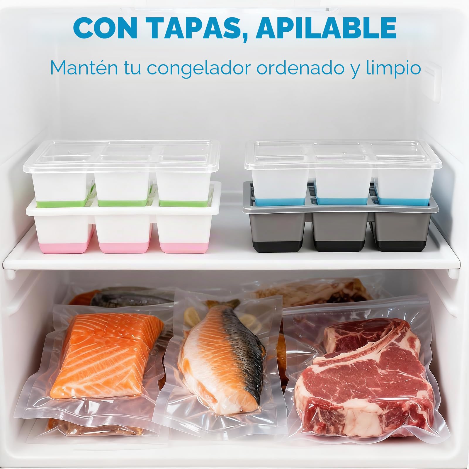 Cubitera Grande Silicona para Hielo XL 6 CM 140ml Libre de BPA con Tapa 2 Pack