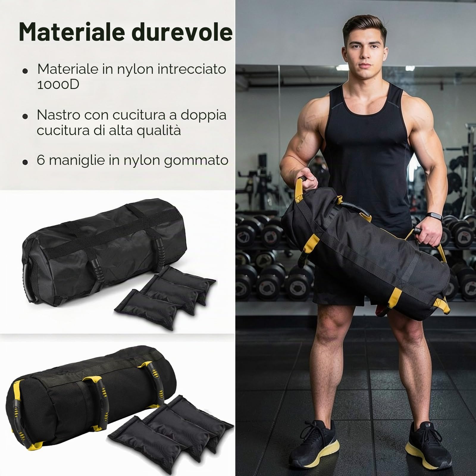 Taeku Sacco Pesi per Fitness, Regolabile Power Bag con 6 Maniglie, per Allenamento di Forza, per Allenamento Funzionale
