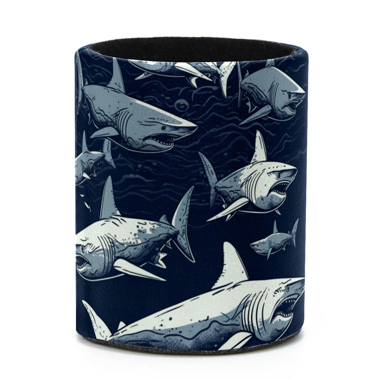 VAPOKF Round Pencil Holders for Desk, Sharks Swimming Pen Holders Pen Pot Makeup Brushes Storage Desktop Stationery Supplies Organiser for Home Office