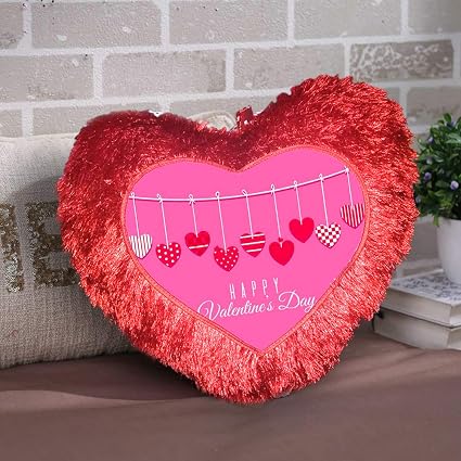 DreamVio Love Heart Shape Valentine's Day Gifts Fur Cushion,Plush Pillow for Gifting on Birthdays,Anniversaries Color - Red (Size- 15x17 inch) Shape 41
