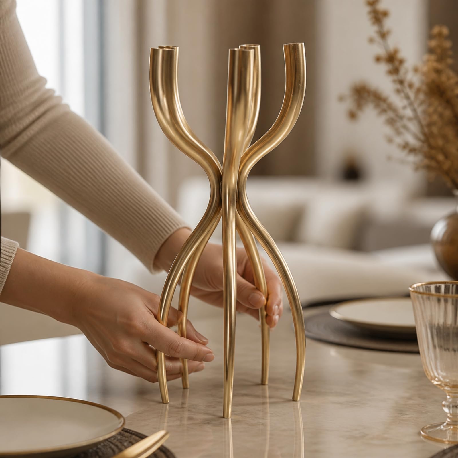 Candélabre Sculptural à Bras Symétrique Chandelier à Bras Entrelacés Moderne Arbre à Bgies Décoratif pr lon, Villas, Intérieurs Modernes, Noir
