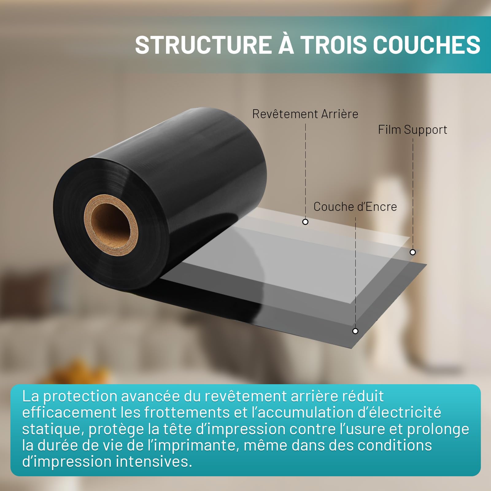 10 Rouleaux Ruban Cire Résine 110mm x 450m – Mandrin 25mm Ruban