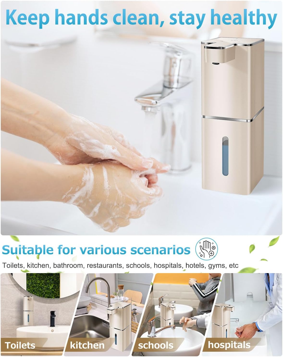 Automatic Liquid Soap Dispenser Touchless Soap Dispenser 380ml/12.8oz Rechargeable, Wall Mounted,4 Levels Adjustable Auto Soap Pump for Bathroom Kitchen Dish Soap