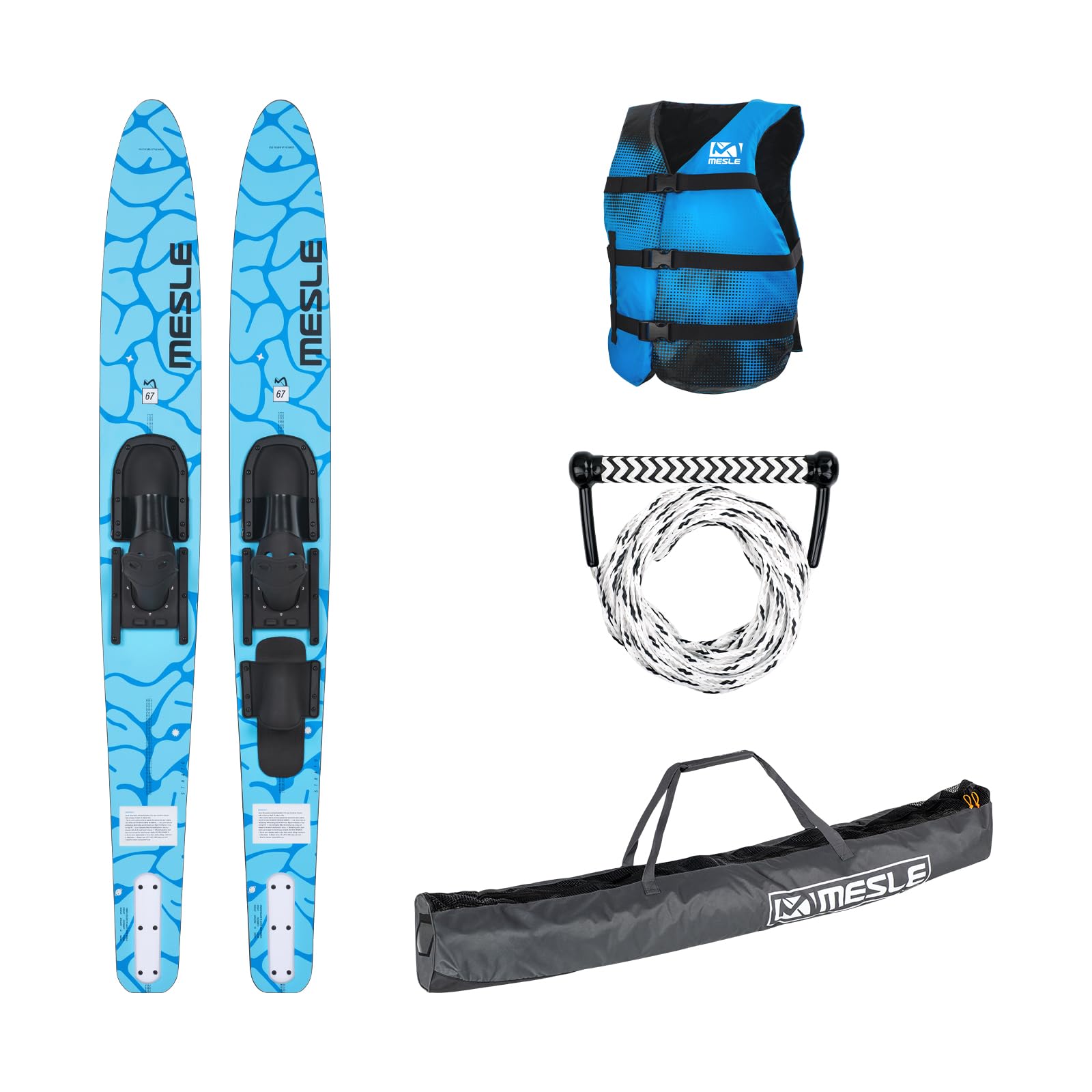 MESLE Wasser-Ski Set Strato 170 cm mit Weste Sportsman + Leine Combo + Tasche Universal, Anfänger und Fortgeschrittene Combo-Ski für Erwachsene