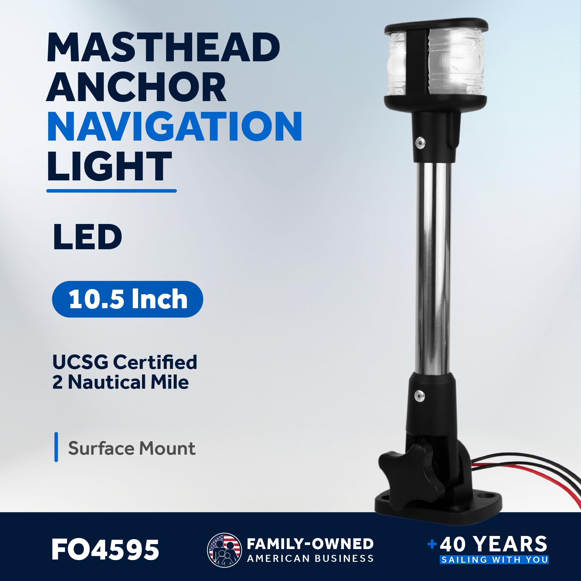 Five Oceans Anchor Light, Combination Masthead and All-Around Lights, Fold Down, LED Boat Navigation Lights, 12V DC, USCG 2NM Rule, 10.5