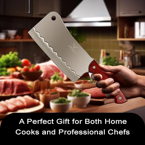 Miniatura 5 de Cuchillo de carnicero profesional ultra afilado de 8 pulgadas con mango de acero inoxidable y madera para uso versátil en cocina y restaurante