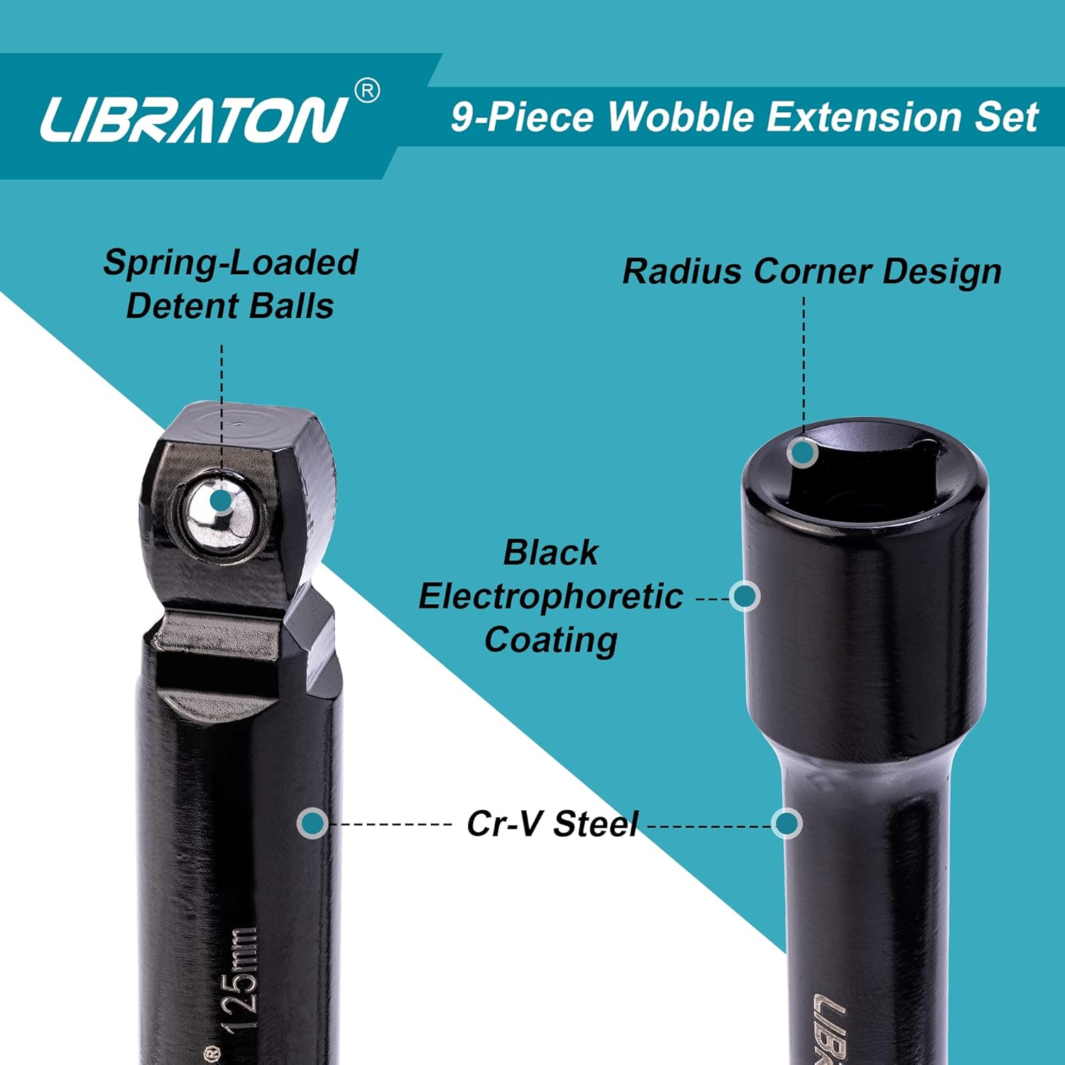 LIBRATON Wobble Extension Set, Socket Extensions Set, Ratchet Extensions 1/4", 3/8", 1/2", Cr-V, with EVA Storage Tray