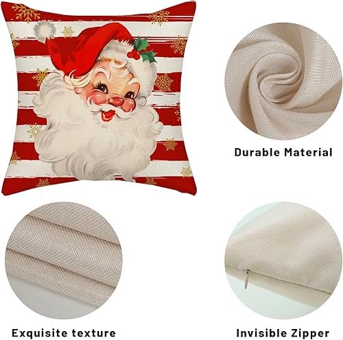 Miniatura 7 de Juego de 2 fundas de almohada navideñas de 20 x 20 pulgadas, diseño de rayas rojas de Papá Noel, fundas de cojín decorativas para sofá, cama,