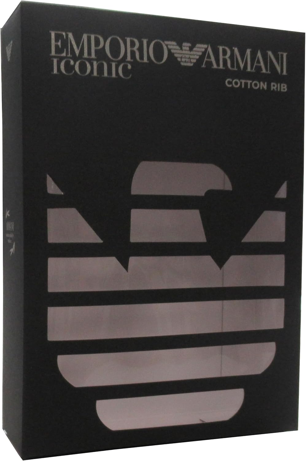 Emporio Armani Men's Ribbed Stretch Cotton 2 Pack Trunk, Black/Black, Medium