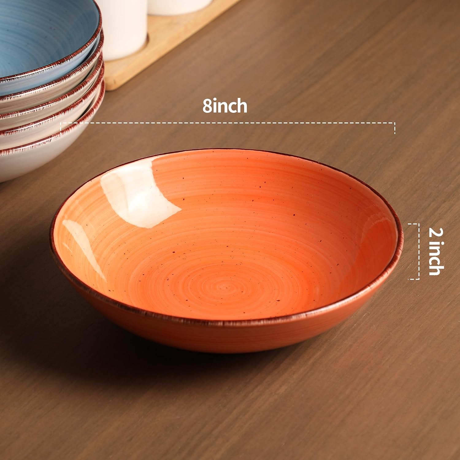 Pasta Bowls Set of 6, 38 oz Ceramic Soup & Salad Bowls, Orange image 2