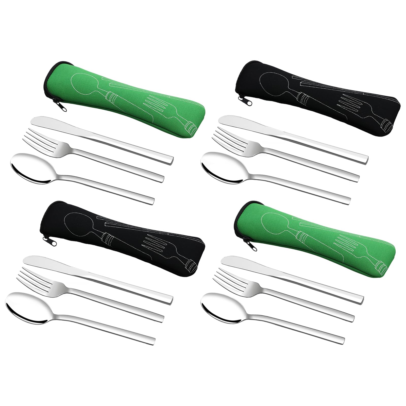 Ewingger 12 Pieces Stainless Steel Camping Cutlery Set, Travel Flatware with Case