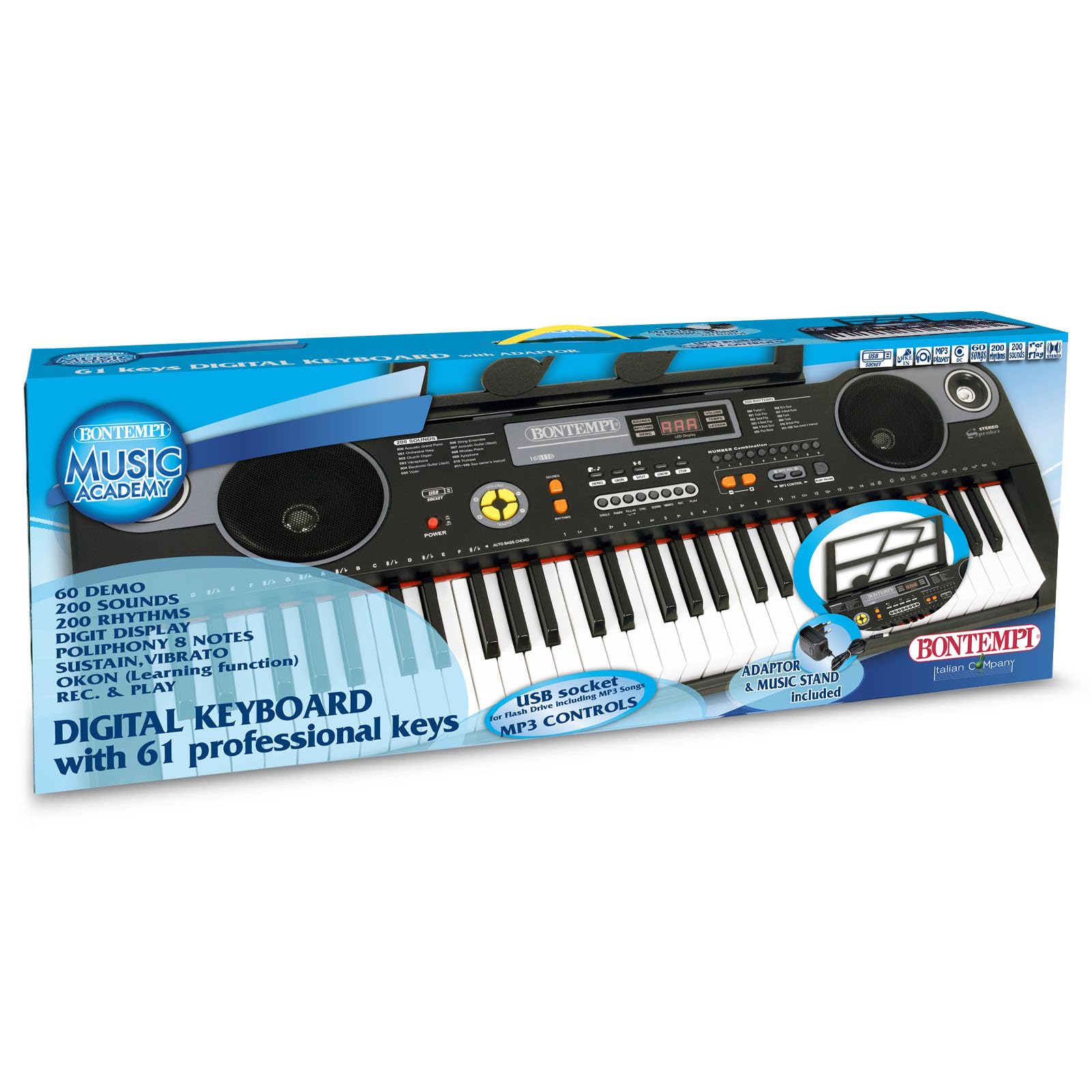Bontempi | HarmonyKeys - Professionelle Digitaltastatur, 61 Tasten mit USB-Anschluss und Netzwerkadapter für perfekte Harmonie, 860x295x90 mm