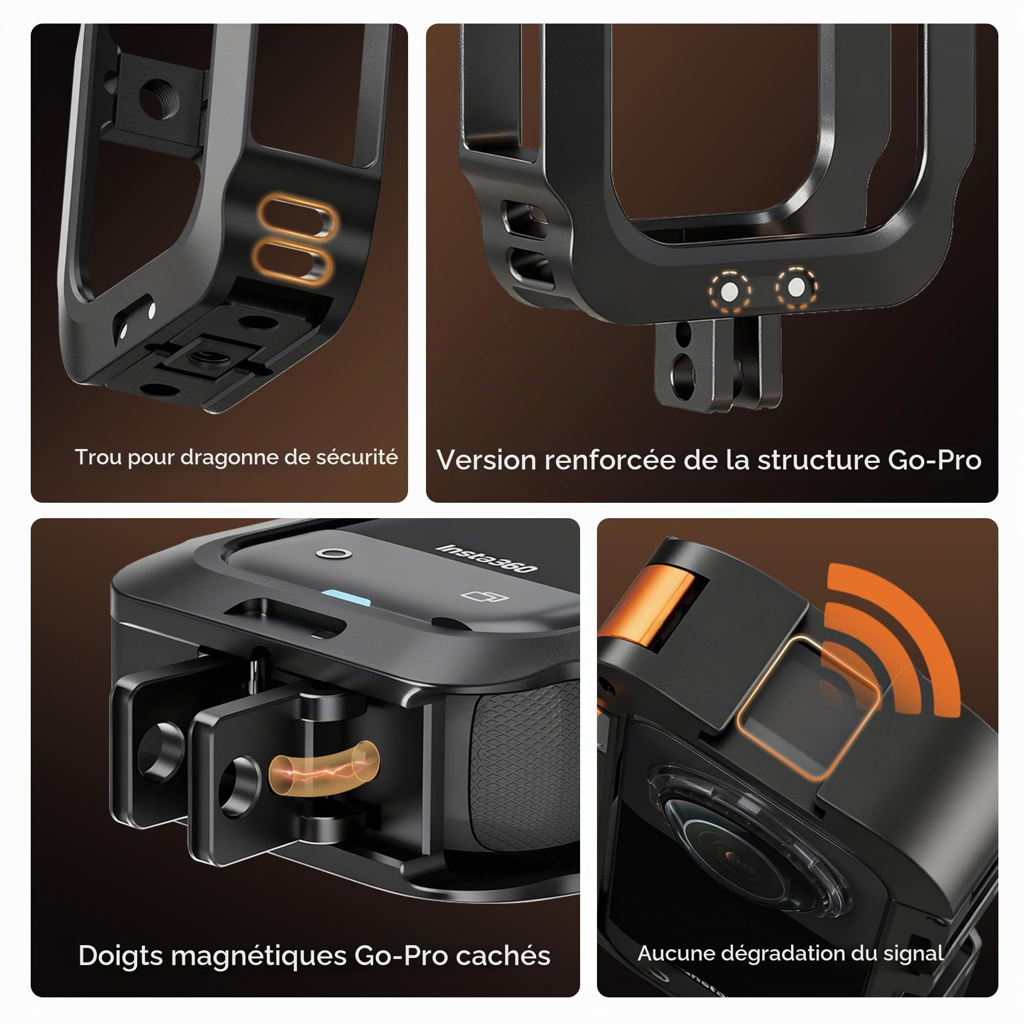 Amazear Étui de Protection métal Insta360 X5, Cadre Utilitaire, Construction Solide, Cage Aluminium Verrouillage Rapide,Gris Acier Métallisé