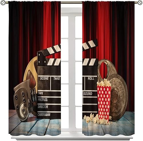 Miniatura 15 de Cortinas opacas para cine en casa, diseño retro moderno, tiras de película de palomitas de maíz para cámara de película, bolsillo para barra,