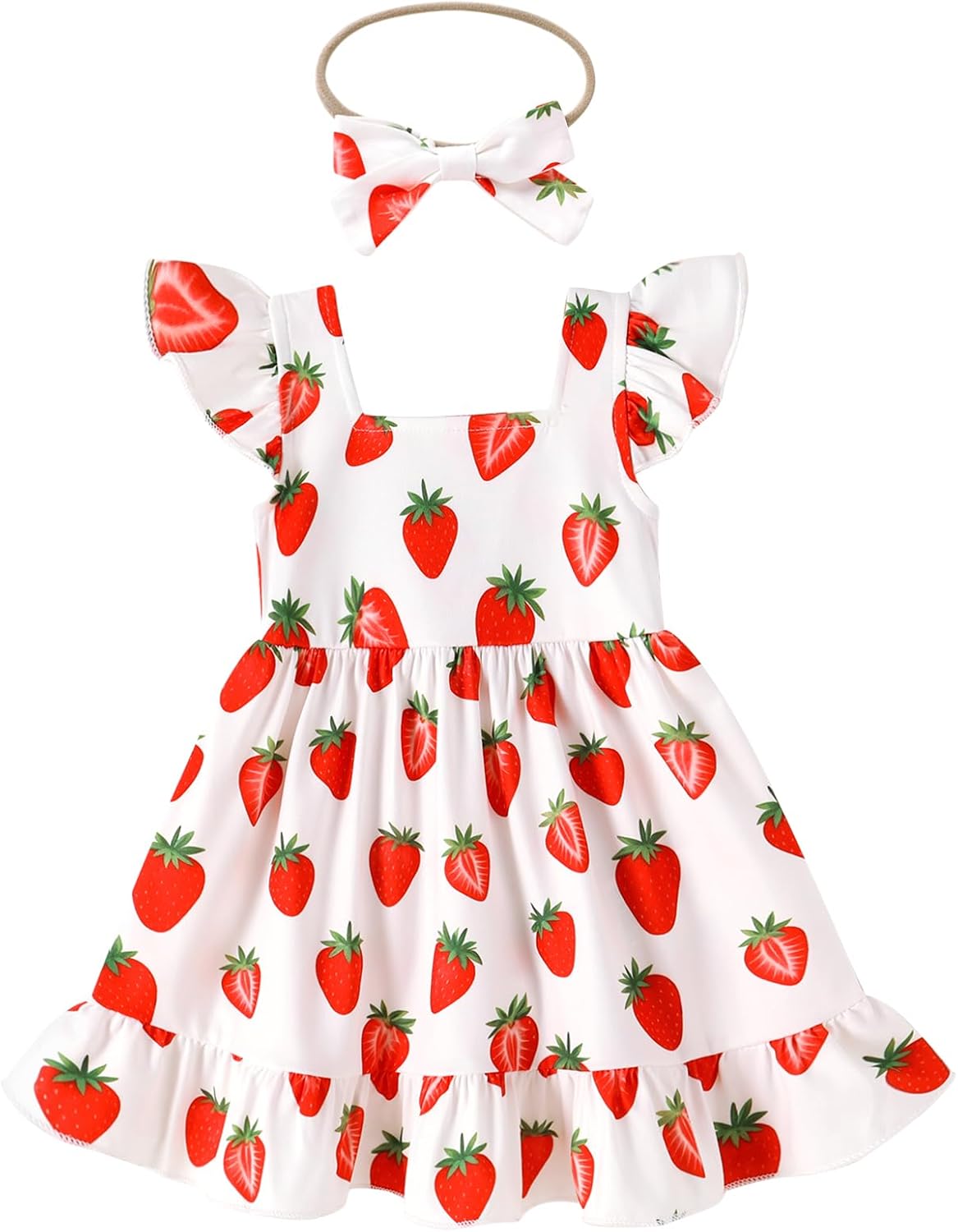 JEELLIGULAR Baby Girl Dresses Strawberry Sundress Toddler Infant Summer Clothes with Cute Bow Headband Playwear Outfits 3-24M
