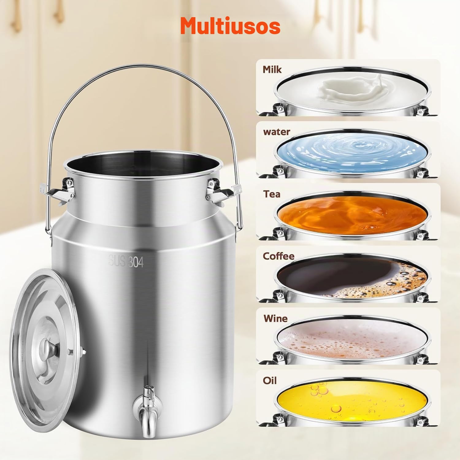 YUCHENGTECH 304 Acero Inoxidable La Leche Puede 10L | Cubo De Transporte De Leche con Asa, Tapa Sellada y Grif