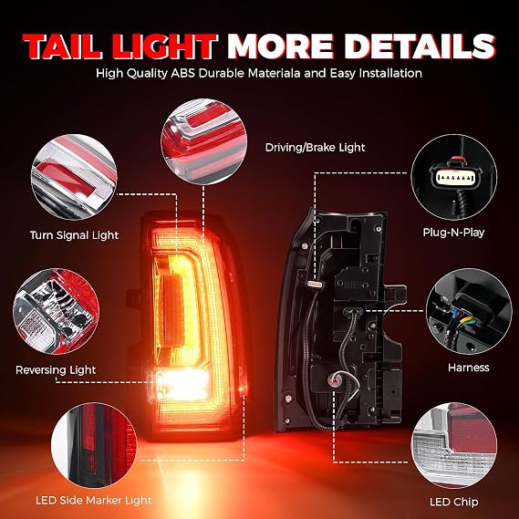 LED Tail Light Assembly Compatible With 2015-2020 GMC Yukon Tail Lights | Yukon XL Right Passenger Side Rear Taillights Brake Signal w/Bulb & Harness Replaces 23380460 84536243 GM2801268, Plug & Play