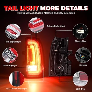 LED Tail Light Assembly Compatible With 2015-2020 GMC Yukon Tail Lights | Yukon XL Right Passenger Side Rear Taillights Brake Signal w/Bulb & Harness Replaces 23380460 84536243 GM2801268, Plug & Play