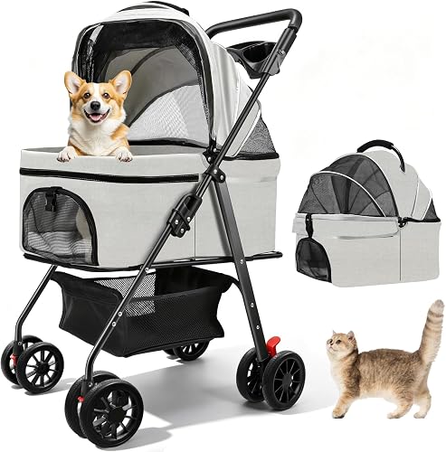 AODI Pet Stroller for Small Dogs and Cats with 4 Wheels