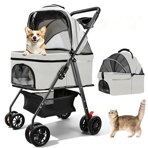 Hundewagen für kleine Hunde und Katzen, 4 Räder, 2-in-1 klappbarer