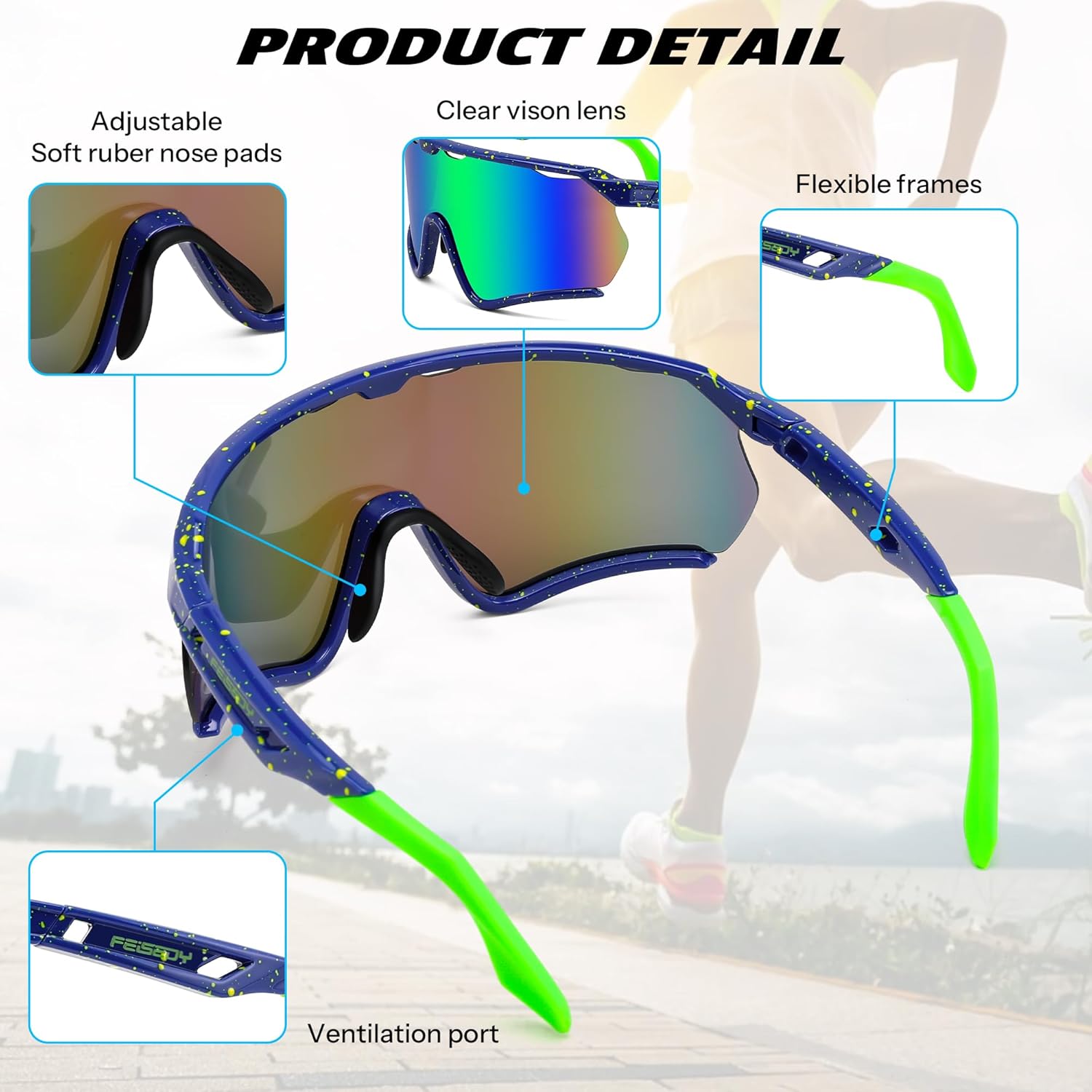 FEISEDY Sports Sunglasses for Men Women Youth Baseball Cycling Running Softball Biking Glasses B0305 - Image 5