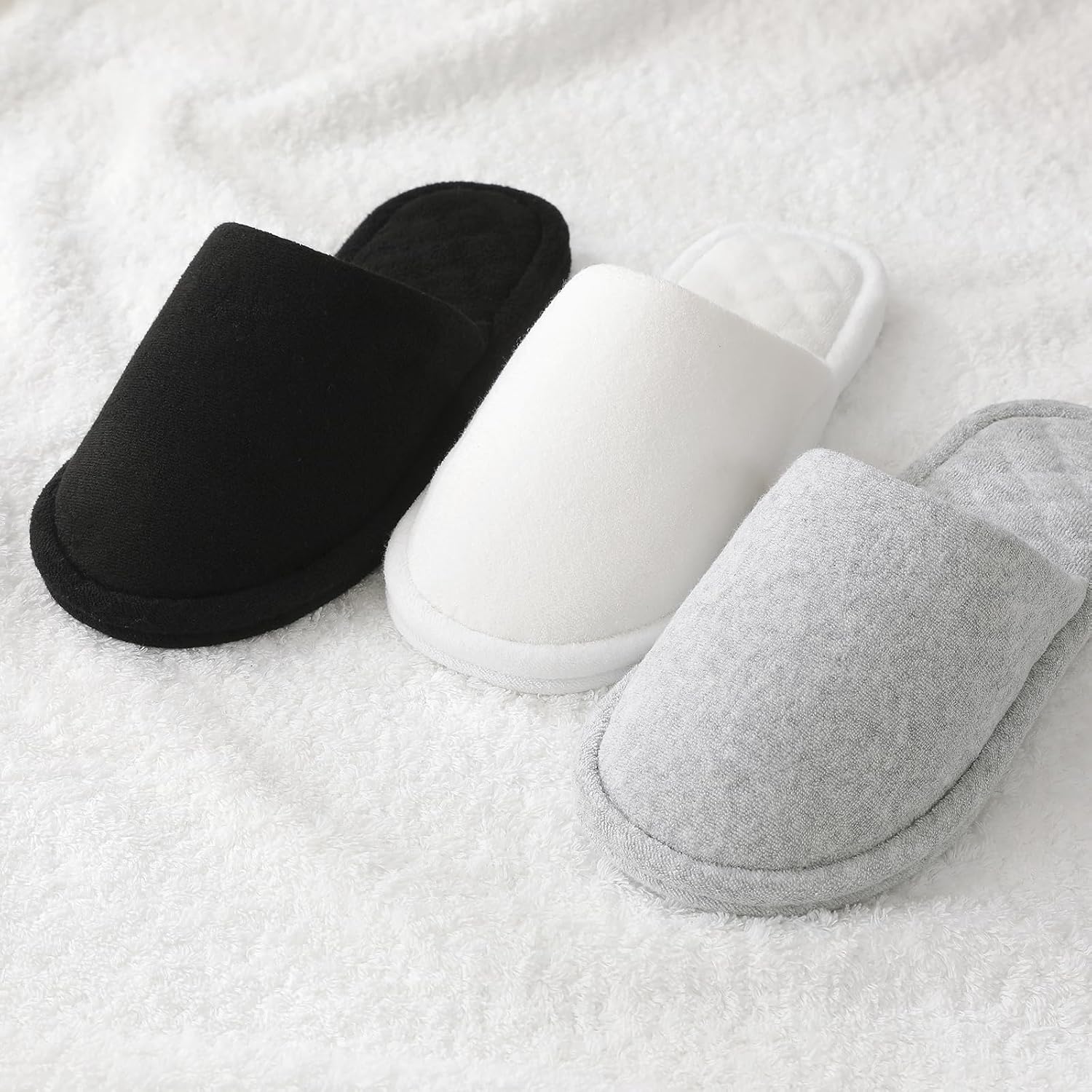 3 Pairs Closed-Toe Cotton Terry House Slippers, Comfortable Washable Indoor Slippers for Women, Portable Foldable for Guest, Travel, Hotel and Spa