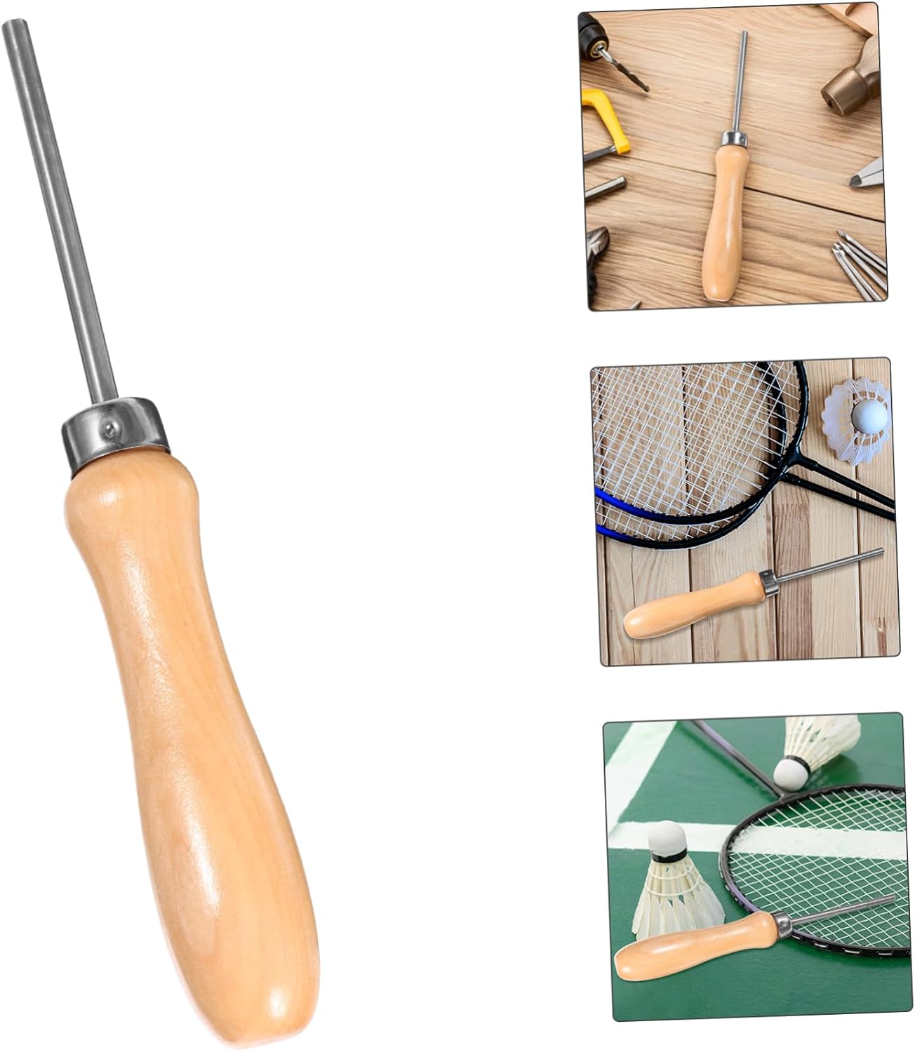 ibasenice Racket Stringing Tool Wooden Handle for Easy Maintenance Badminton Tennis Squash Racket Wire Pulling Awl Efficient String for Skill Levels
