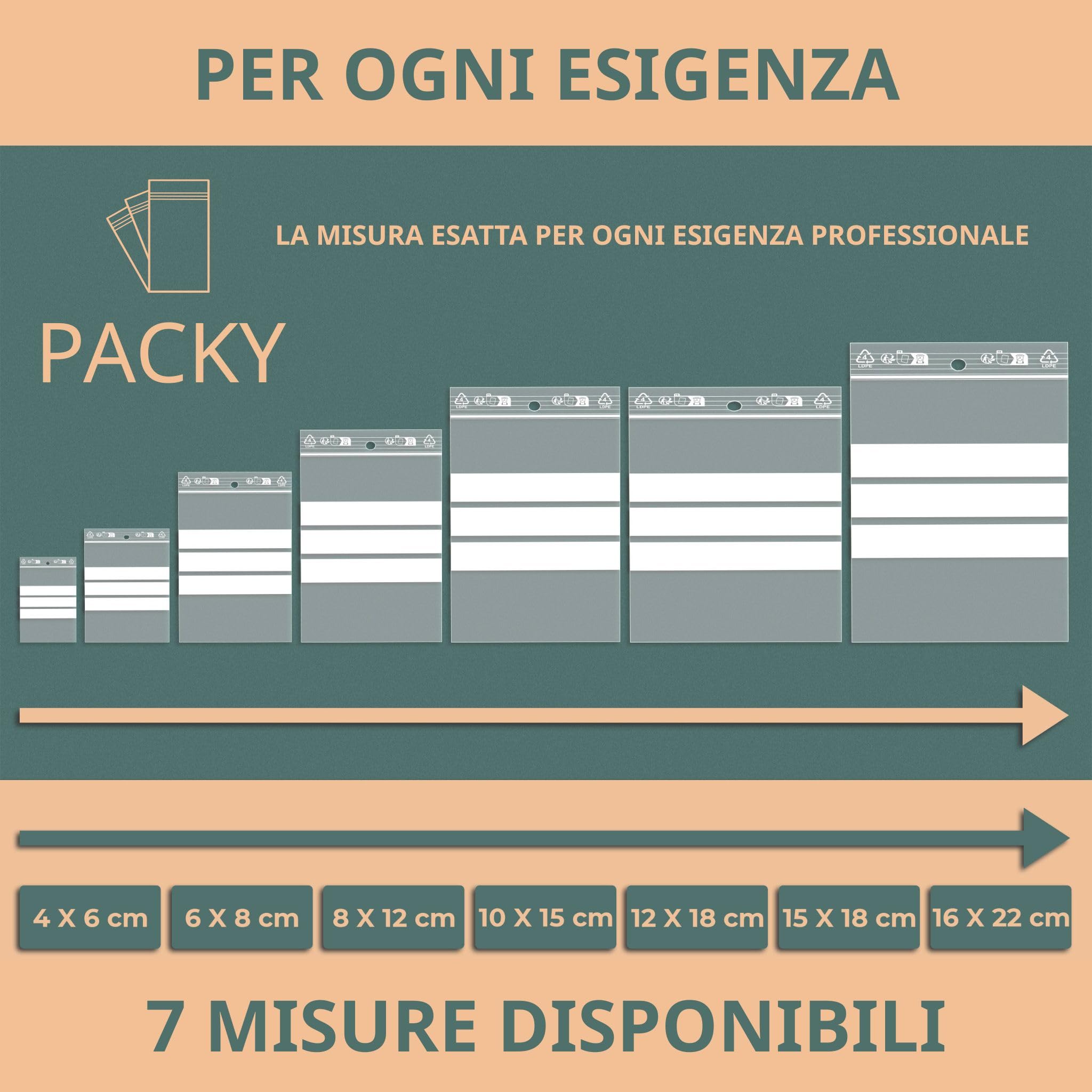 PACKY - Bustine Trasparenti Richiudibili 8x12 Cm - 100 Pezzi - 3 Bande Bianche | Ampia scelta