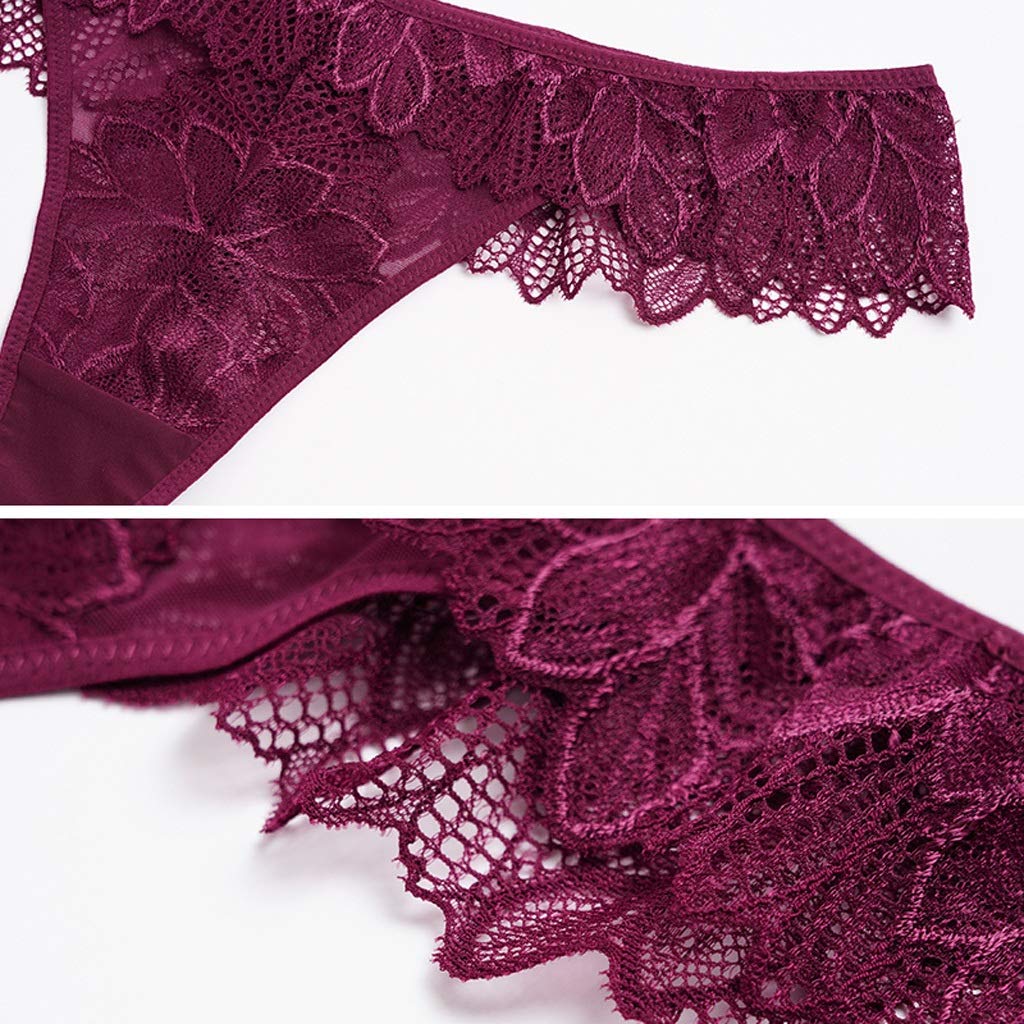 Tanga Delgada Y Transpirable De Tiro Bajo, Bragas De Encaje Sexy Negro, Morado (Color : Purple, Size : L)