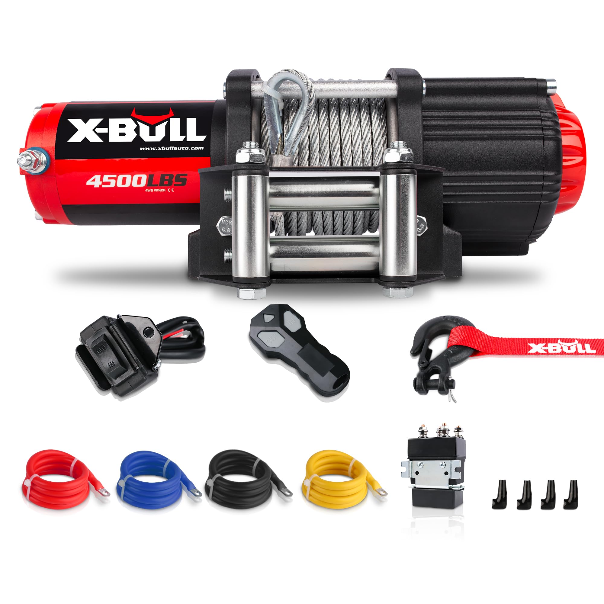X-BULL Elektrische Winde für Quad - Durchzugskraft 4500lbs (2041kg) - Starkes und Haltbares Seil - Motorwinde Kabelzug - für Pflüge, UTV, ATV, Quad, Offroad - 40 X 12 X 12 cm - 12V, Schwarz
