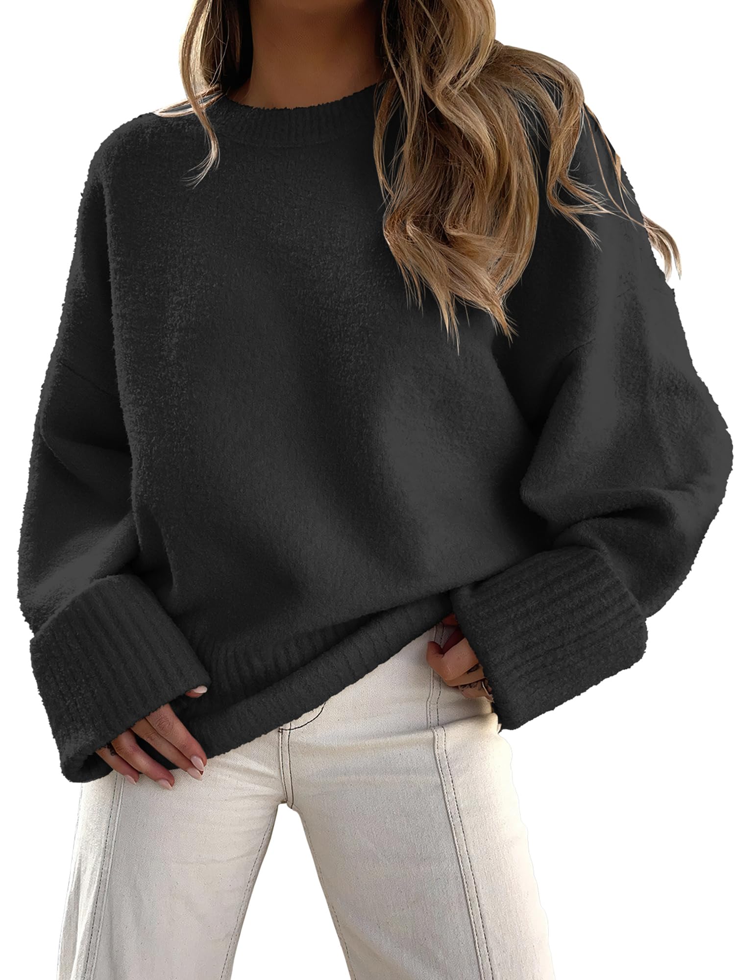 LOGENE Womens Oversized Sweater Crewneck Long Sleeve Soft Fuzzy Knit Pullover Sweaters 2025 Fall Winter Warm Tops Clothes