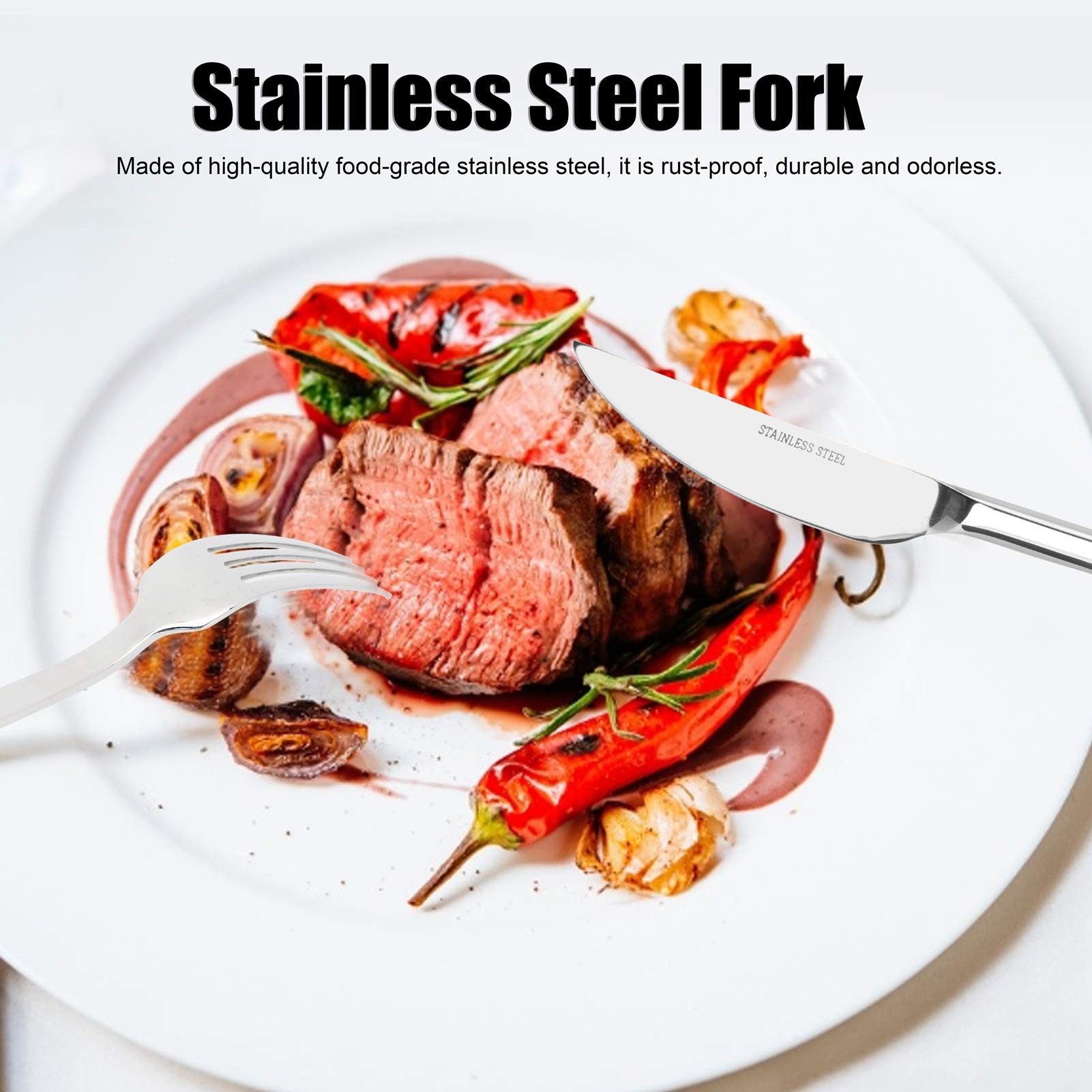 Juego de 12 tenedores de acero inoxidable 316, suministros de tenedor de cena, tenedor de carne grueso con bordes redondeados, vajilla elegante para cocina, comedor, uso diario, inodoro y a prueba de