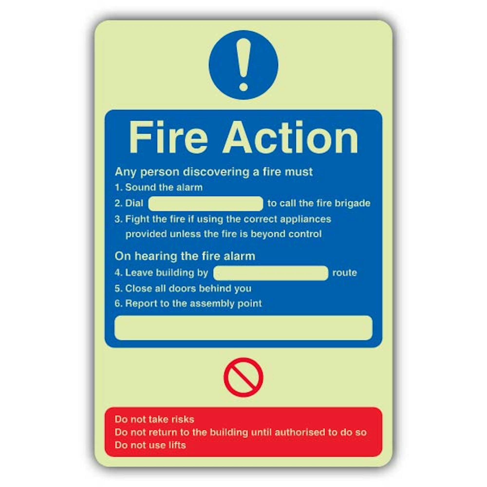 V Safety Glow in the Dark Fire Action - Cartello antincendio con scritta "Any Person Discovering A Fire", 300 x 450 mm, realizzato in vinile autoadesivo a doppia luce, prodotto in Gran Bretagna