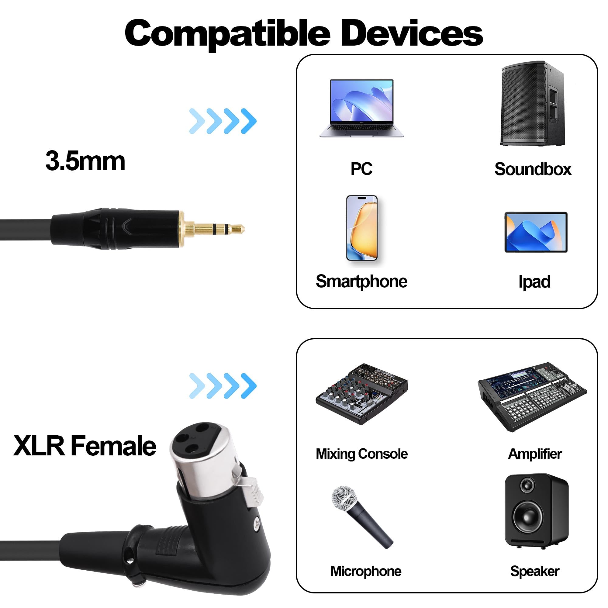 YARCHONN 3.5mm TRS to XLR Balanced Cable Right Angle XLR Female to 1/8 Quarter inch TRS Male Audio Cable Adapter HiFi Stereo Speaker Cord for Smartphone Laptop Mixer Speaker - Image 2
