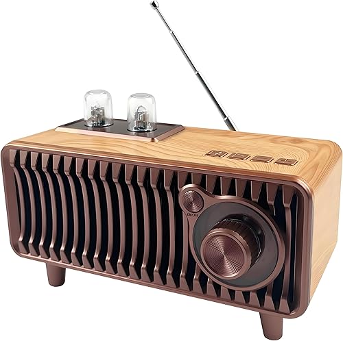 CYBORIS Altavoz Bluetooth retro, radio vintage de madera natural Rotary FM Radio FM 20W altavoces duales estéreo, con disco U, tarjeta TFfunción de
