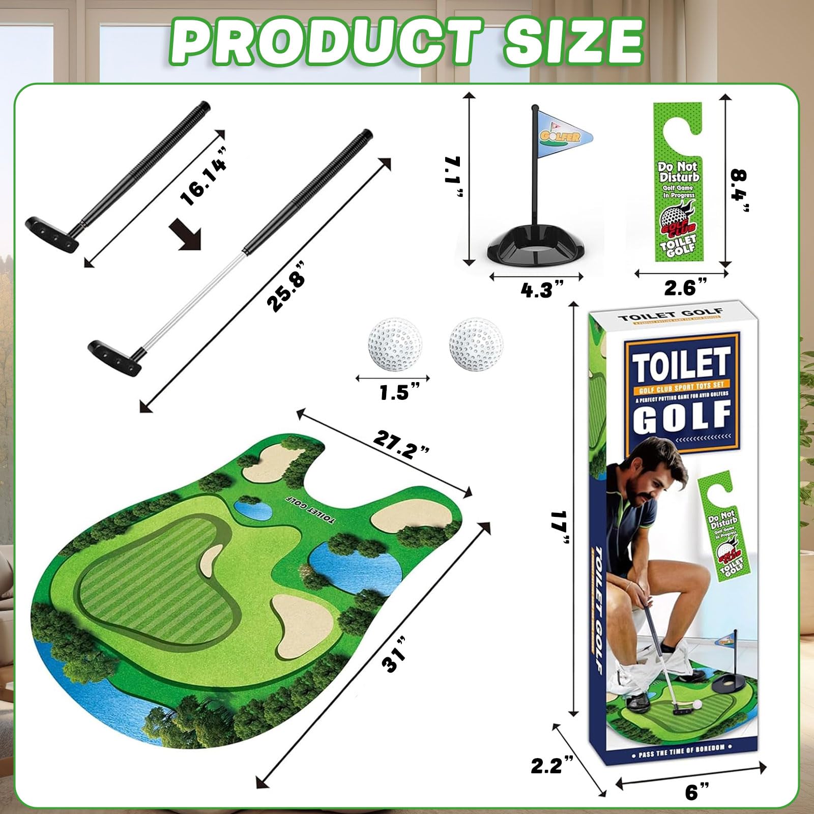 WiDream Set de Regalo de Golf para Inodoro, Juego de Baño para Práctica de Mini Golf