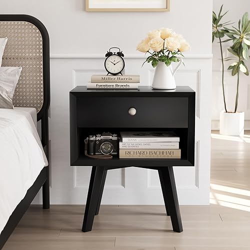 Miniatura 6 de Smart FENDEE Rattan Nightstand, Modern Nightstand with Drawer, Wooden Bedside Table with Storage, Small and Aesthetic Nightstand, Boho Night Stand