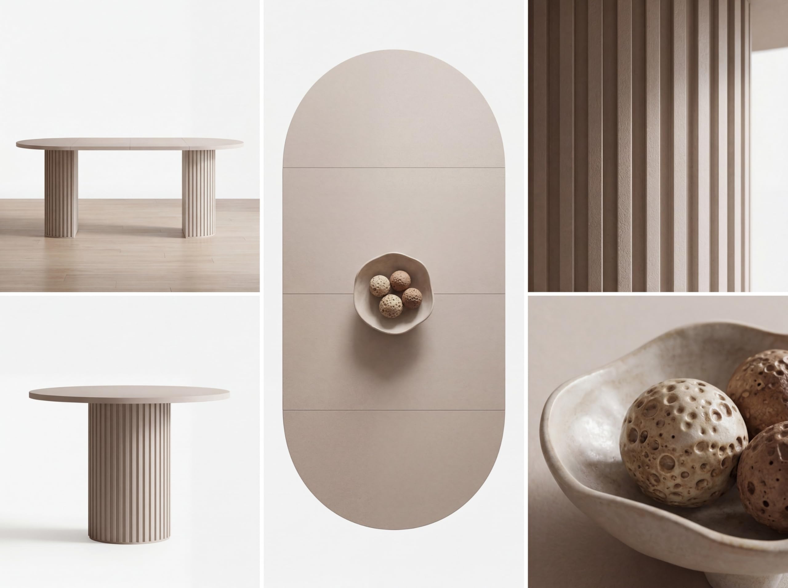 WFL GROUP Runder Esstisch Ausziehbar – von 100 cm bis 190 cm Verlängerbar – Esszimmertisch, Küchentisch in Lamellen-Optik, Oval, Säulentisch – Sandbeige