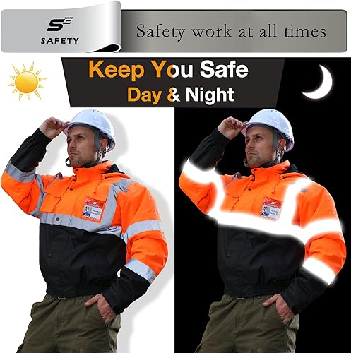 Miniatura 10 de Chaqueta de invierno reflectante de alta visibilidad, chaquetas amarillas de seguridad para hombres, chaquetas de construcción de trabajo de alta