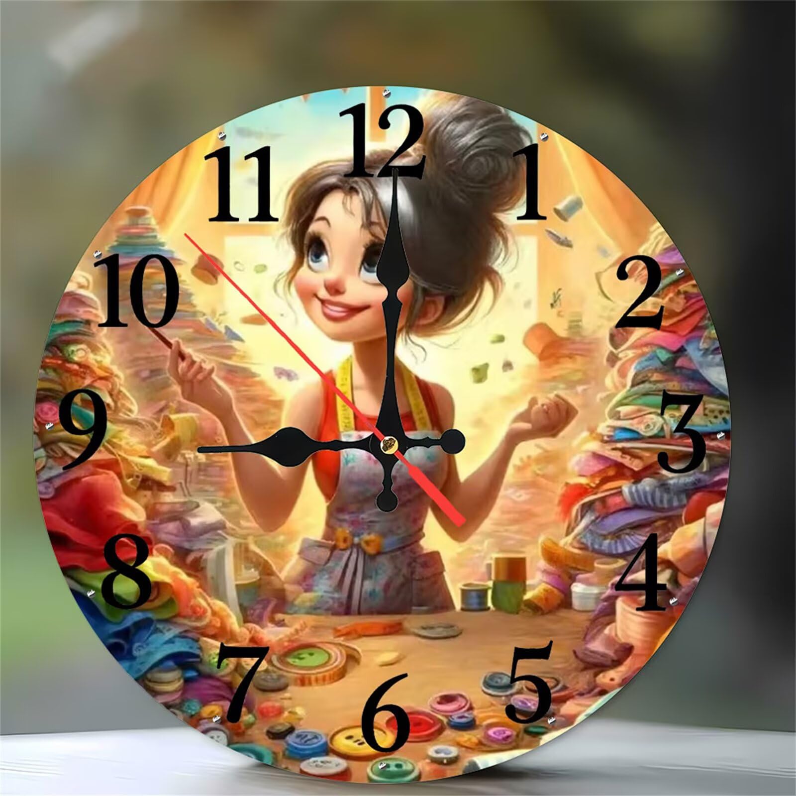 Horloge murale silencieuse pour chambre et salon au design Tailor Girl parfait pour le quotidien