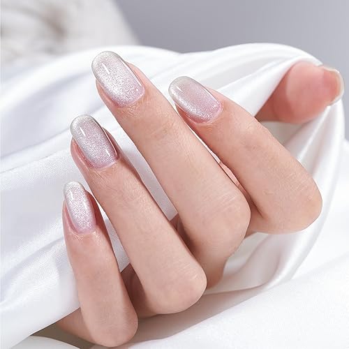 Miniatura 2 de MAYCHAO Esmalte de uñas de gel de ojo de gato de 0.5 fl oz, 1 esmalte de gel plateado con imán, esmalte de uñas magnético holográfico para arte de