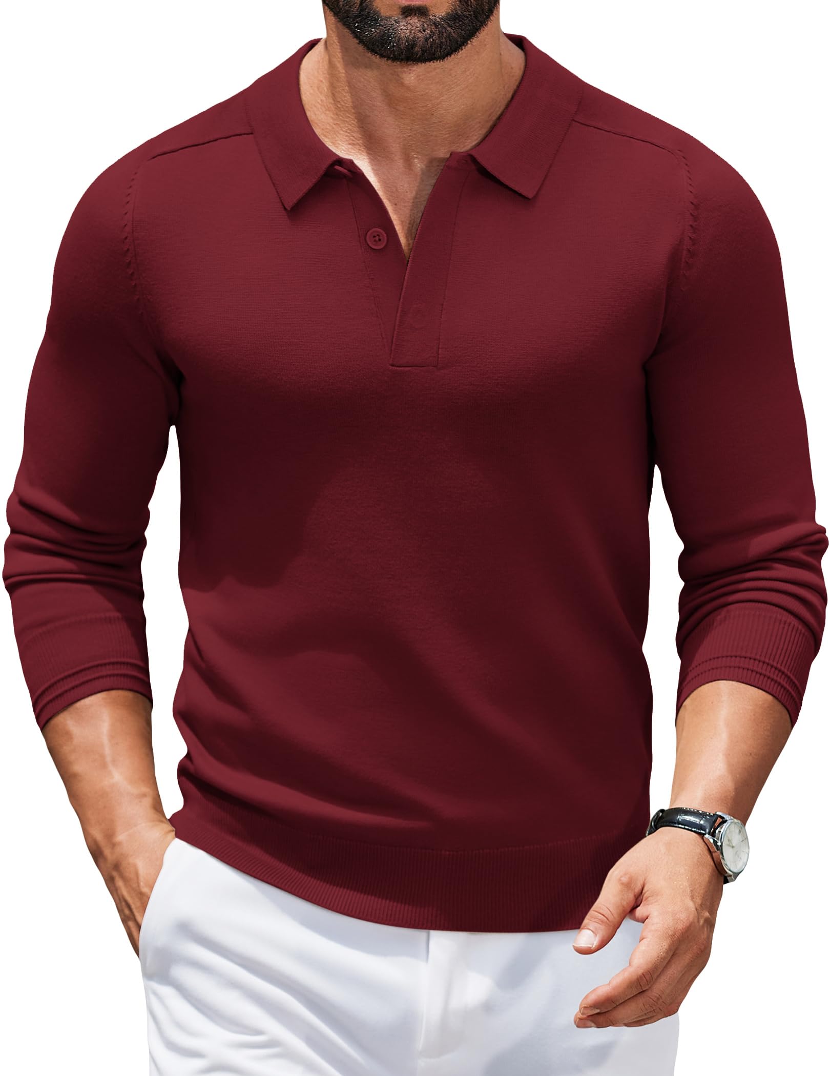 COOFANDY Polo Pullover Herren Strick Poloshirt Langarm Strickpullover mit Polokragen Business Pullover Polo Pulli Sweater Winterpullover