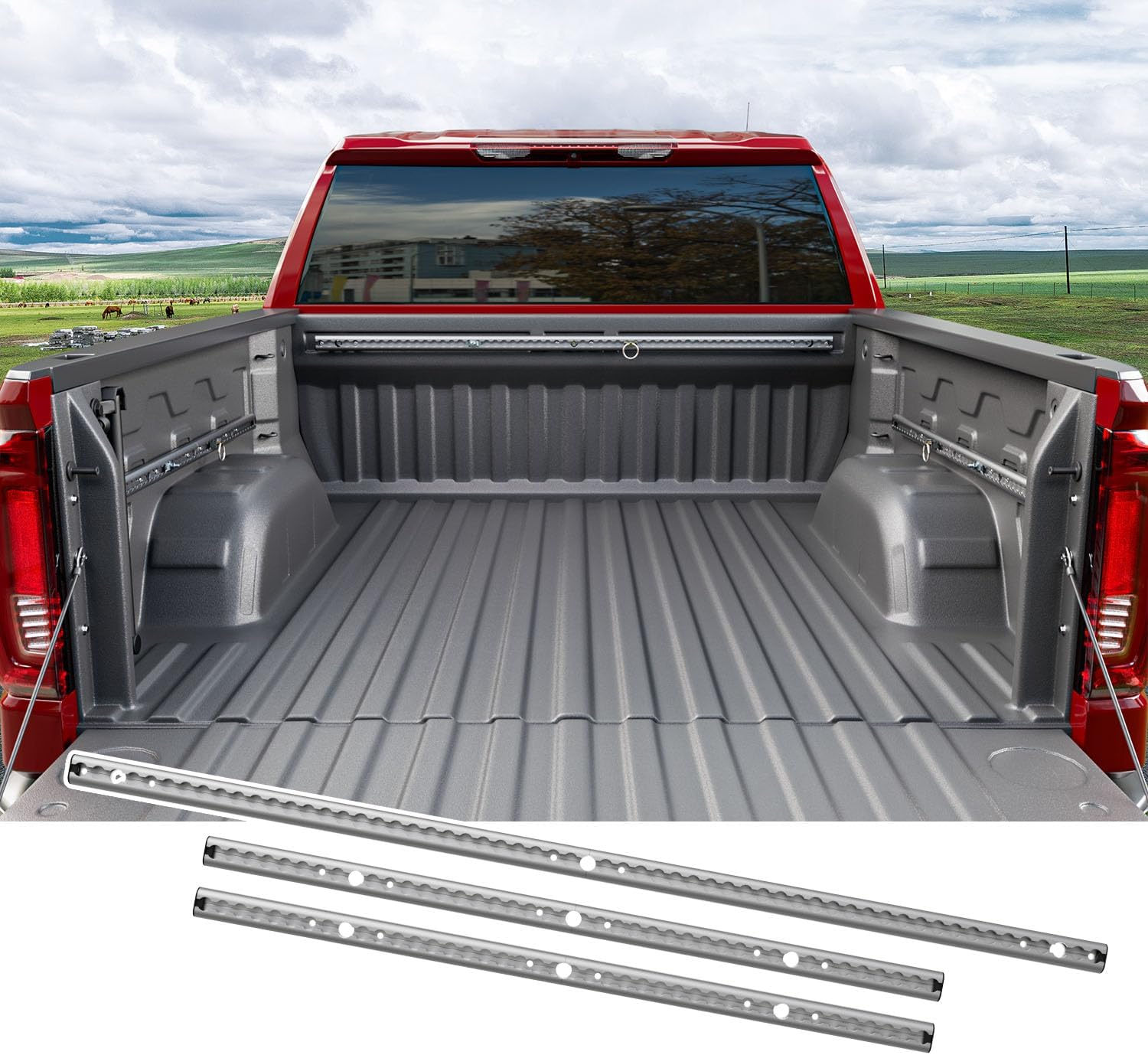 Tie Down Rail Compatible with 2019-2025 Chevy Silverado Trail Rail System GMC Sierra 1500 5.82FT Side Trail Rail Replacement for 19-25 Chevy Silverado Accessories (Side+Front Trail Rail)