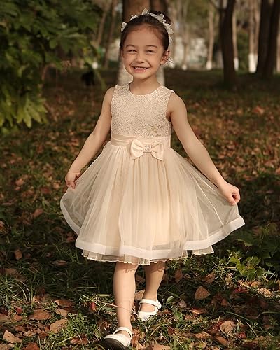 Vista 4 de Peaches Petal Toddler Girl Dress for Wedding, Flower Girl Dresses for Birthday Party, Kids Lace Tulle Dress