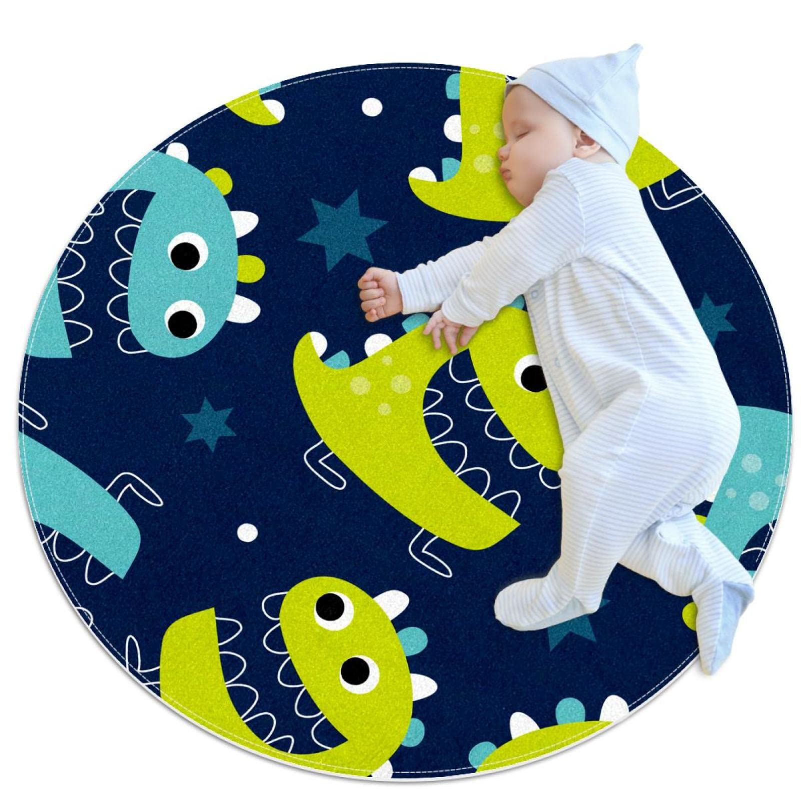 Tapis de jeu dinosaures ronds 80x80cm pour la chambre d'enfant