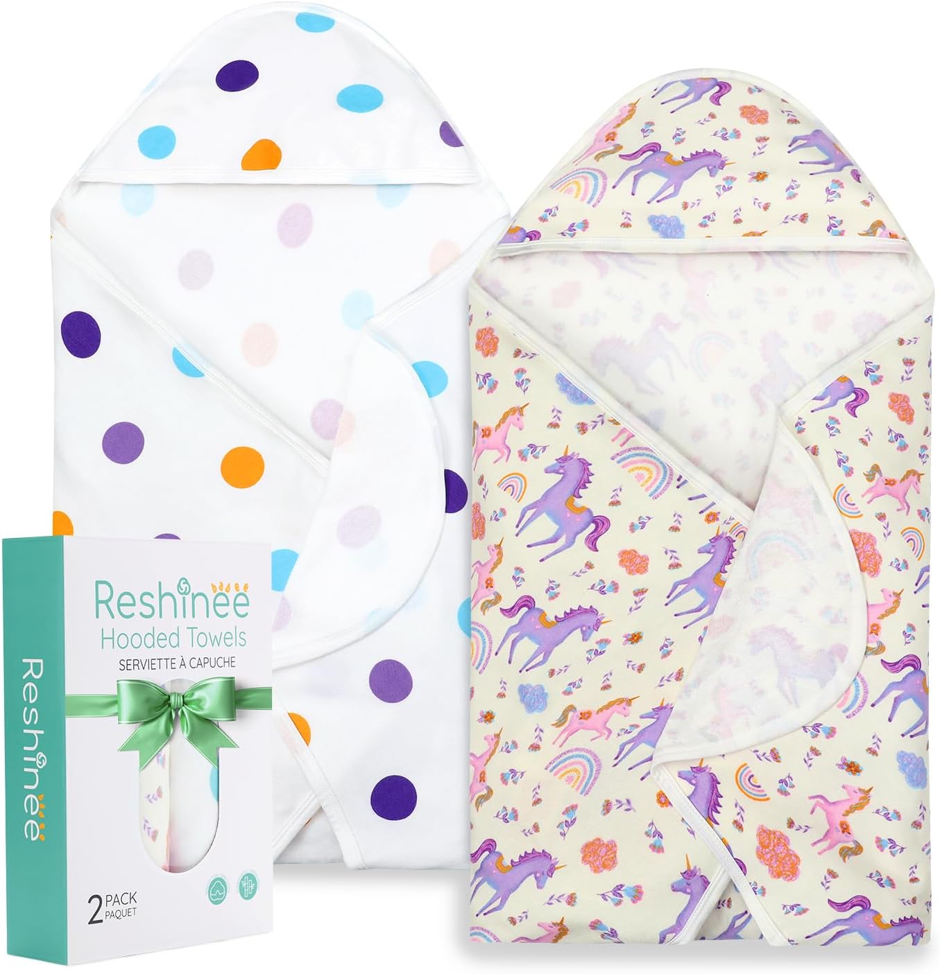 2 Pack Baby Hooded Towel,Viscose for Bamboo Baby Bath Towels Soft for Newborn, Baby Girls Shower Gifts, Bath Essential for Toddlers Girls (Unicorn, 29”x 29”)